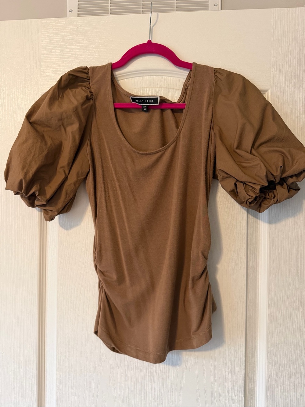 WILLIAM RYLE Brown Puff-Sleeve Scoop Neck Tee